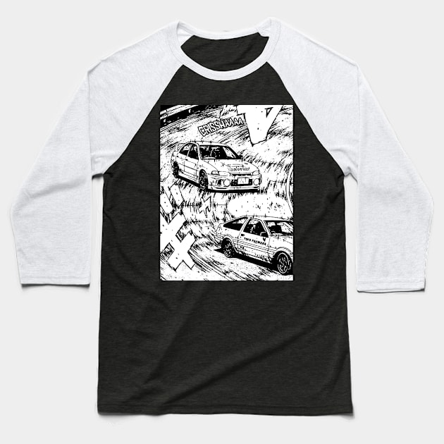 JDM Japanese Drift Racer Drifting Car Anime Manga Eurobeat Intensifies Aesthetic Baseball T-Shirt by Neon Bang Bang